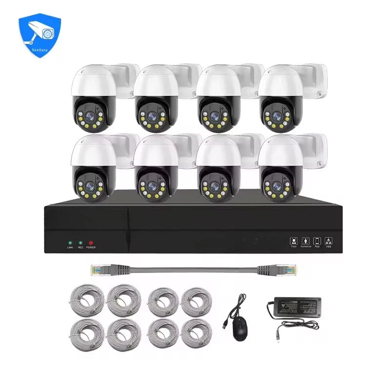4 Channel 3MP/5MP Dome IP Camera Set with Two-Way Audio Rotating CCTV System, Waterproof 4K POE NVR Kit