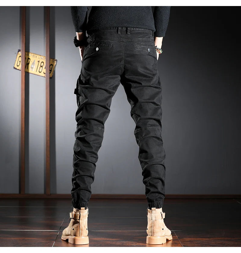 Streetwear Fashion Men Jeans Elastic Stretch Slim Fit Spliced Designer Casual Cargo Pants Hombre Hip Hop Joggers Men Overalls