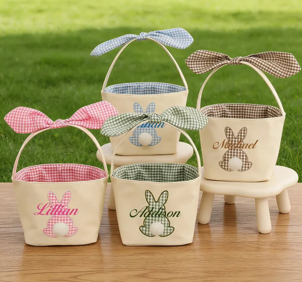 Personalized Easter Basket, Custom Embroidered Name, Bunny Rabbit Basket, Easter Egg Hunt Basket, Easter Gift for Kids