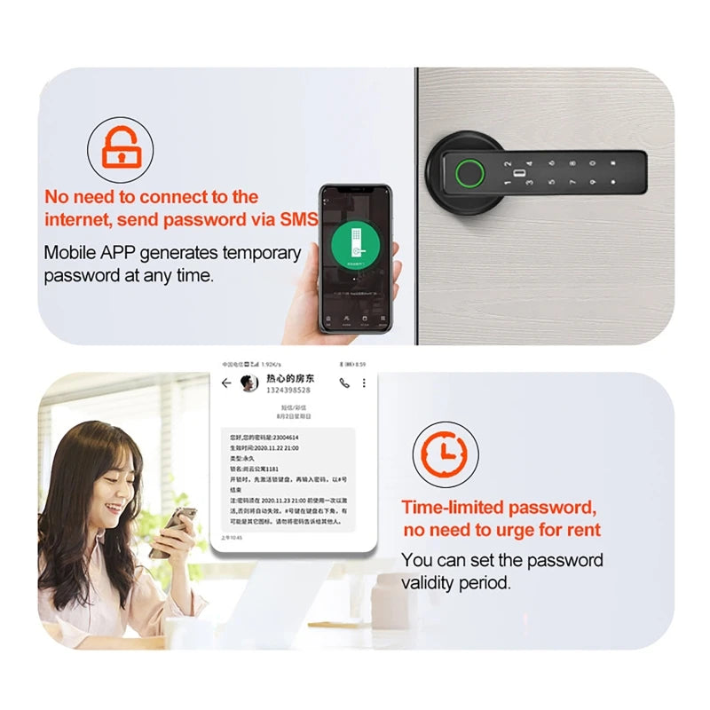 Digital Door Lock Tuya APP WiFi Remote Control Smart Fingerprint Password RFID IC Card Lock Dead Bolt For Home Wooden Metal Door
