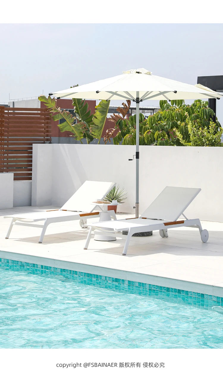 ZML Outdoor White Hotel Pool Sun Lounge Waterproof Seaside Beach Bed