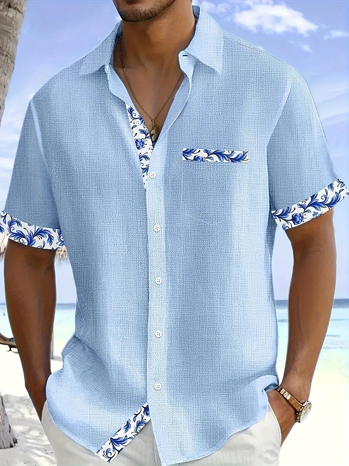 Summer Tropical Print Hawaiian Shirt For Men Fashion Casual Man Short Sleeve Beach Wear Stylish Party Holiday Outfit Shirts