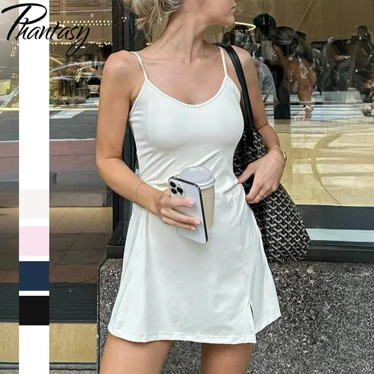 American Retro Women's Dress Fashion Solid Color Strap Mini Dress Sexy Pink Short Dress Lady Casual Streetwear Summer Clothing