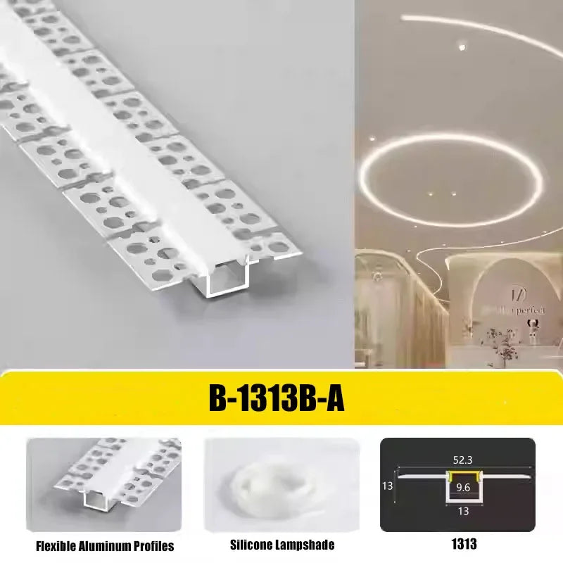 0.5/1M Bendable Led Aluminum Profile 20/30/40Mm Wide Flexible Led Channel Diffuser Curved Line Light Bar Aisle Ceiling Lighting