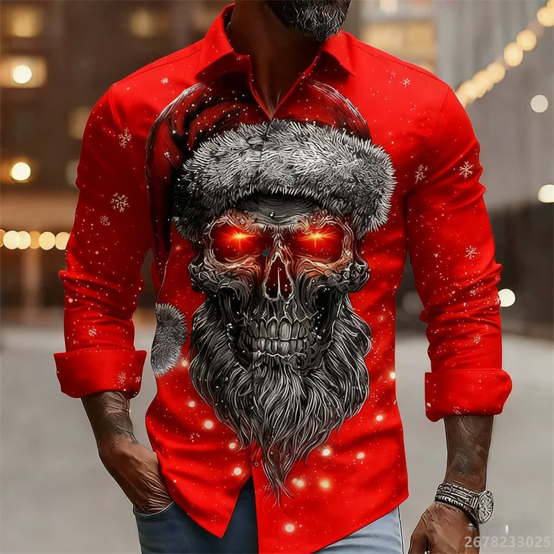 Men's shirt long-sleeved Christmas shirt, 3D printed HD pattern, fashionable casual design, comfortable men's long-sleeved top