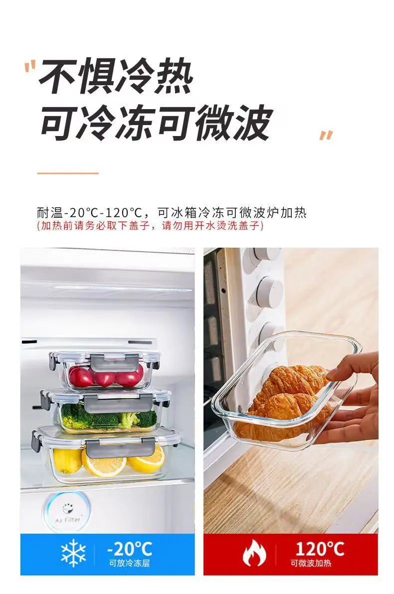 Rectangular Glass Lunch Box Microwave Safe Fresh Preservation Box for Office Workers with Lid Food Storage Containers Bento Box