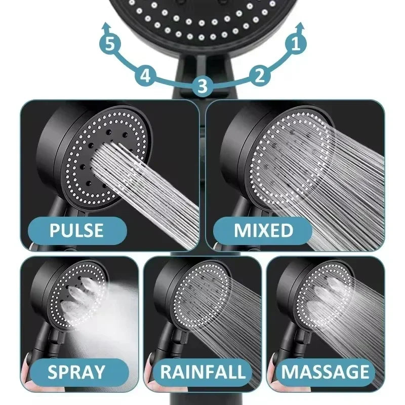 Shower Head 5 Modes Water Saving Adjustable High Pressure Showerhead Handheld Spray Hangable Bathroom Accessories Hot Selling