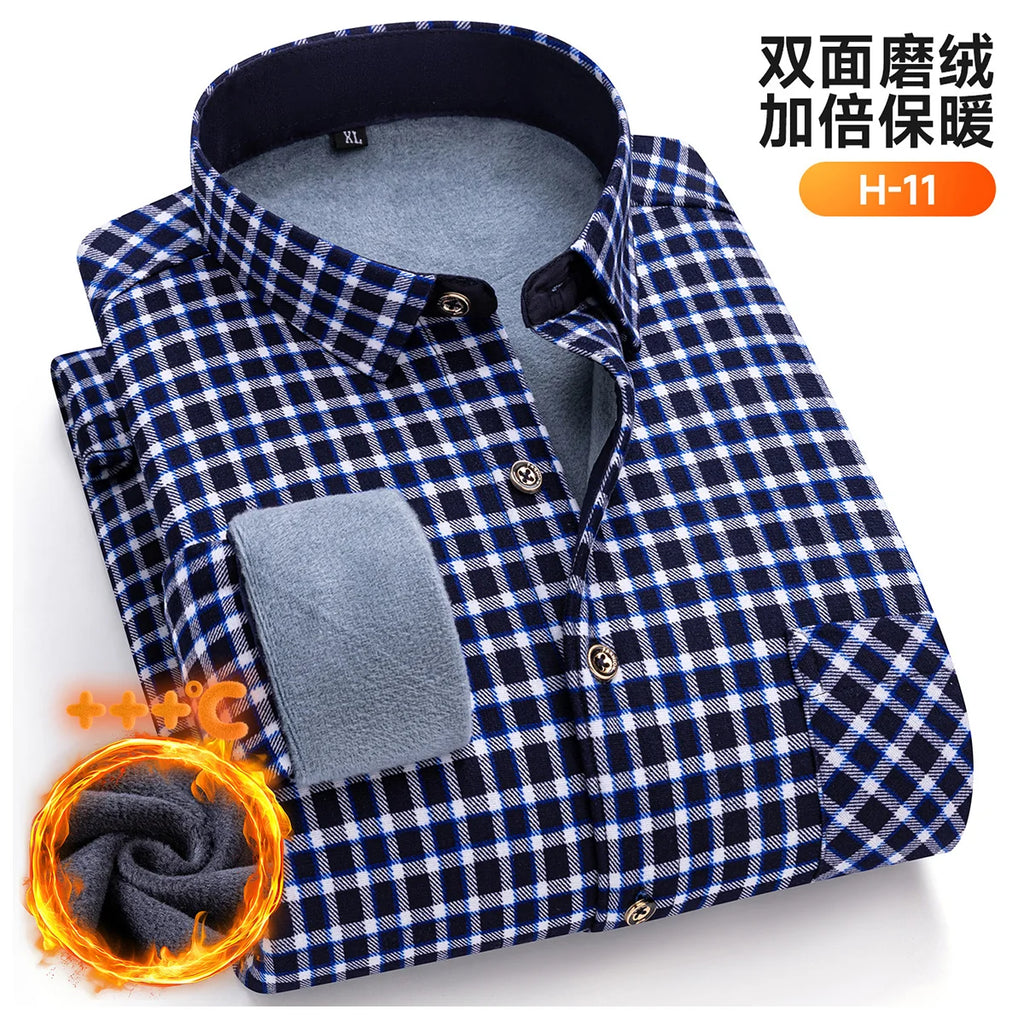 Plus Size 8XL 7XL 6XL Men's Thickene Shirt Long Sleeve Fleece Warm Winter Autumn Casual Soft Print Daily Thermal Male Clothing