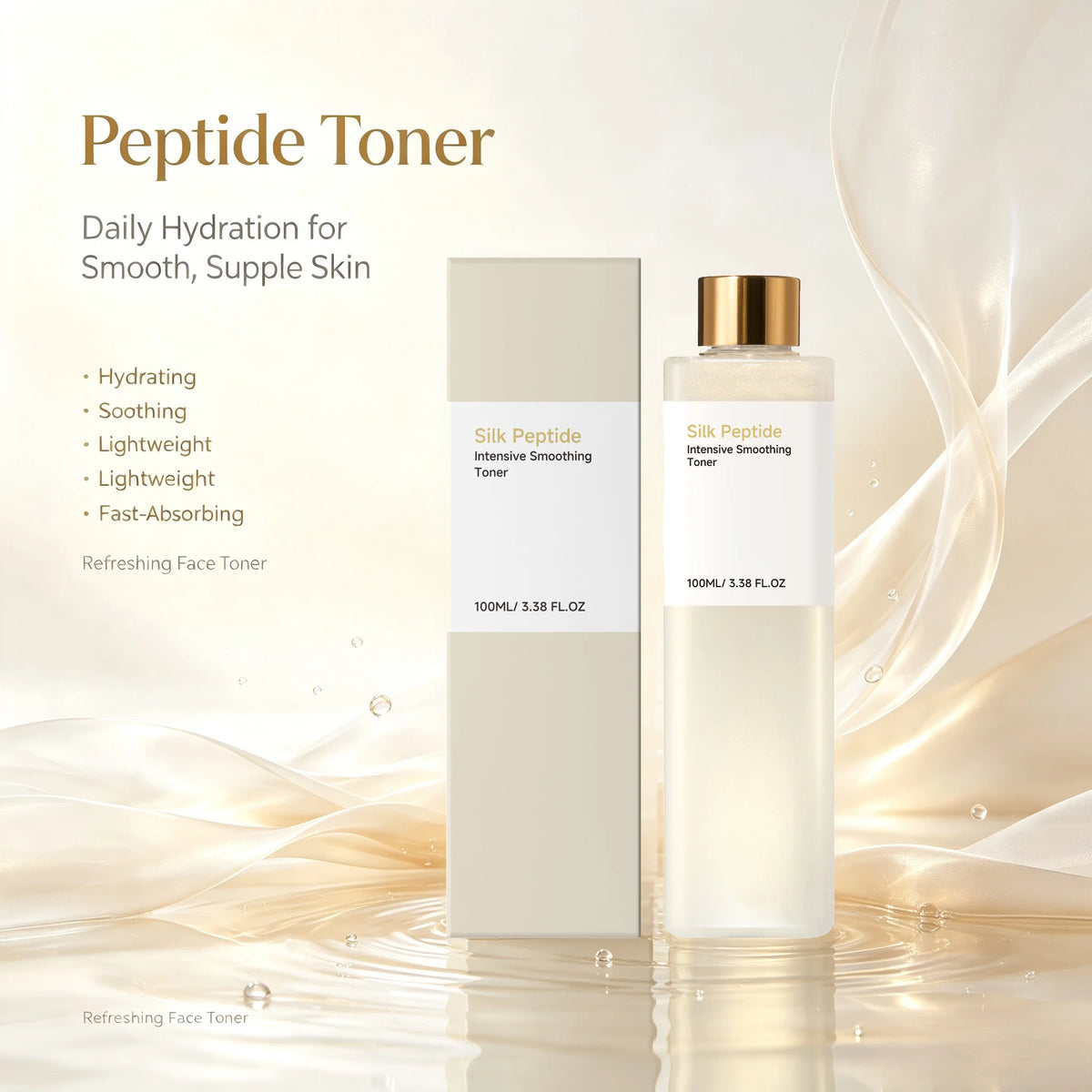 Peptide Toner for Dry Rough Skin Minimize Pores Brighten Dull Uneven Tone Fade Yellow Skin Hydrating Silk Facial Toner 100ml