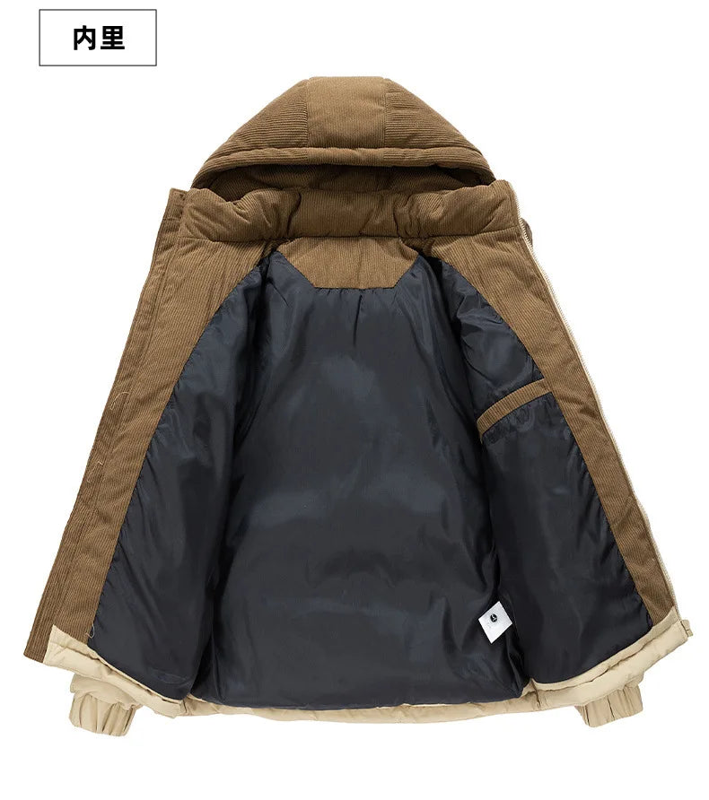 2025 Men Winter Thick Warm Parka Coat Male Color Blocking Detachable Hooded Collar Cotton Jacket Men's Cotton Coat