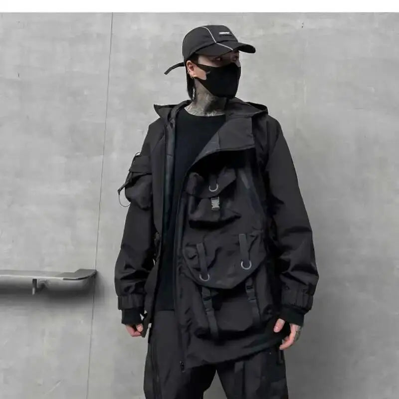 Men's Tide Dark Loose Techwear Jacket Trend High Street Leisure Function Charge Coat Workwear Coat