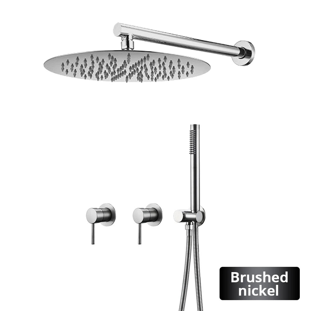 Wall Mounted Bathroom Shower Rainfall Shower Set Rose Gold Mixer Brass Faucet Hot Cold Water Mixer Tap With Head 8/10/12 Inch