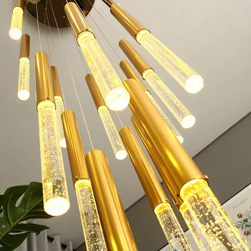 Modern Chandelier Lighting for Staircase Large Long Crystal Lamps Hallway Lobby Gold Chain Chandeliers Home Decor Light