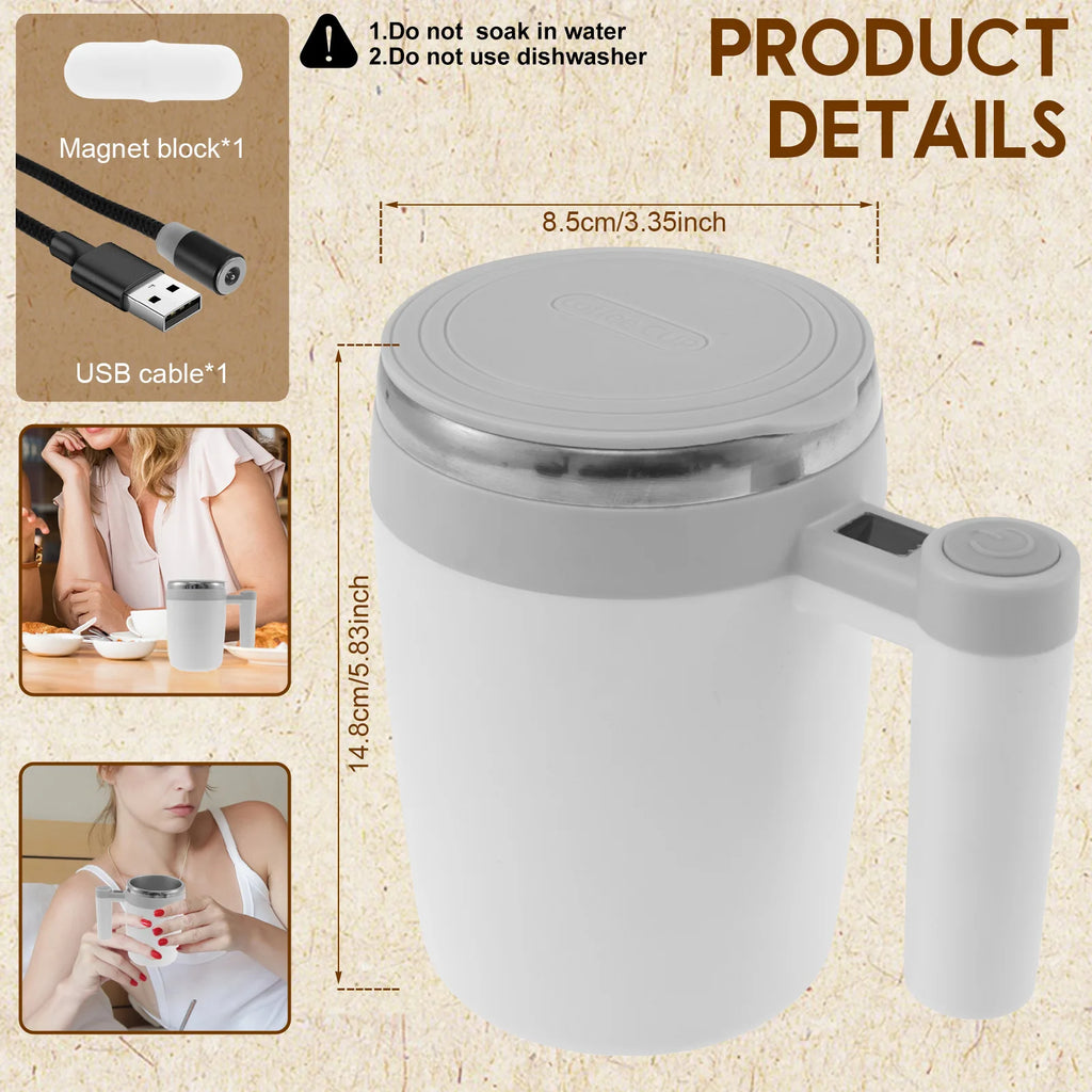 Upgrade Self Stirring Mug, Rechargeable Automatic Magnetic Stirrer Coffee Cup 400ml Stainless Steel Self Stirring Coffee Cup