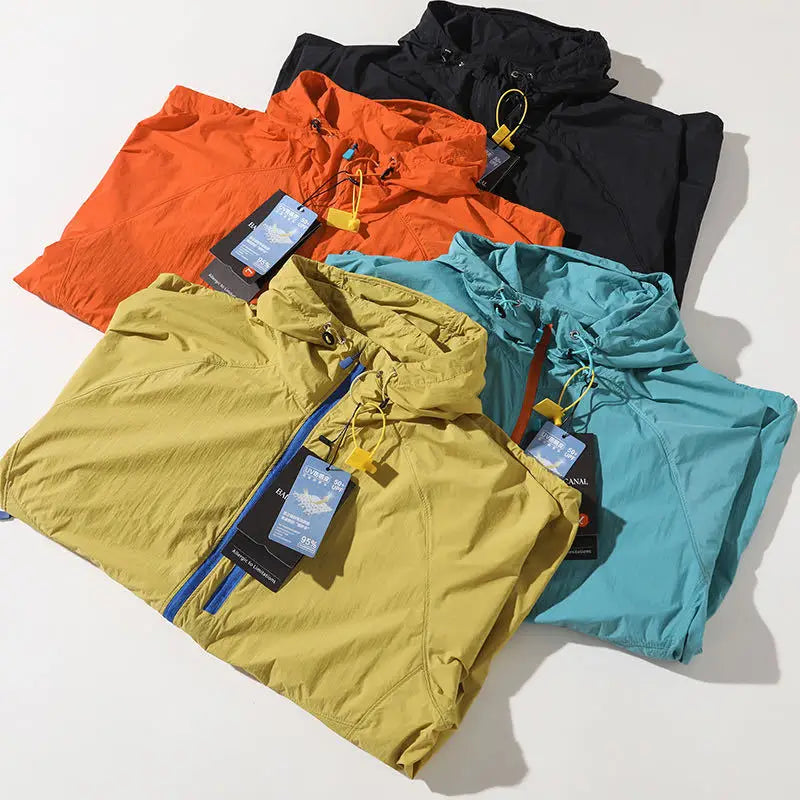 High Quality Outdoor Hooded Jacket Couple Matching Summer Sports Wear Men's Style Two-Way Zipper Waterproof Running Clothes