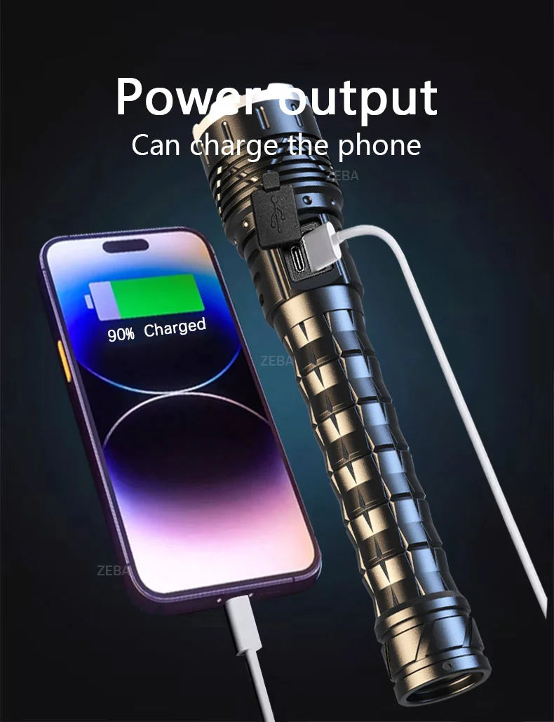 10000000lm Most Powerful Led Flashlight Rechargeable Type-c Flashlight Long Range 2000m Tactical Torch Light For Camping Hunting