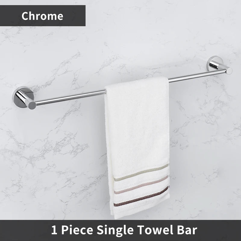 Single Towel Bar Rack Wall Mount Bathroom Round Towel Bar Heavy Duty Hand Towel Holder Kitchen Towel Rod  Stainless Steel Chrome