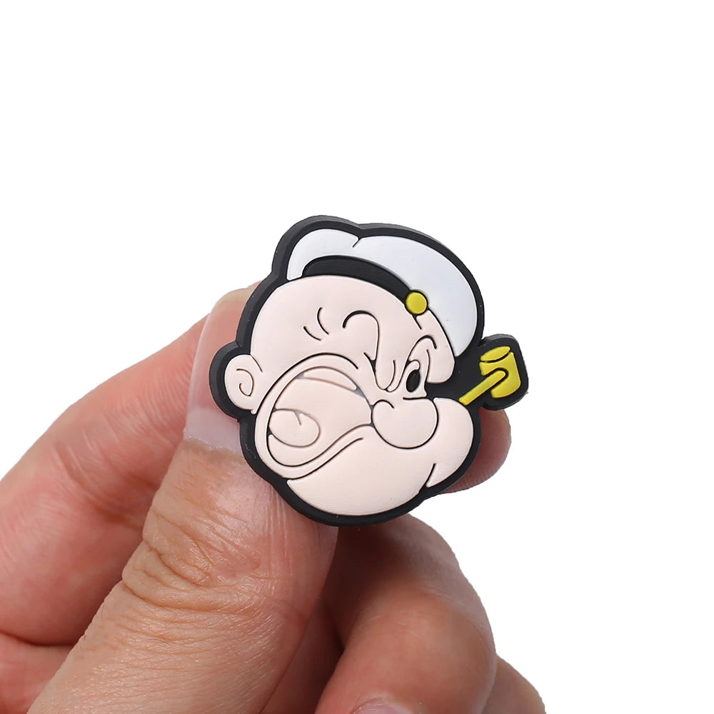 1-8pcs Hot toys Popeye PVC Cute Cartoon shoes Charms Accessories DIY Detachable Waterproof PVC Shoe Decorations for Party Gifts