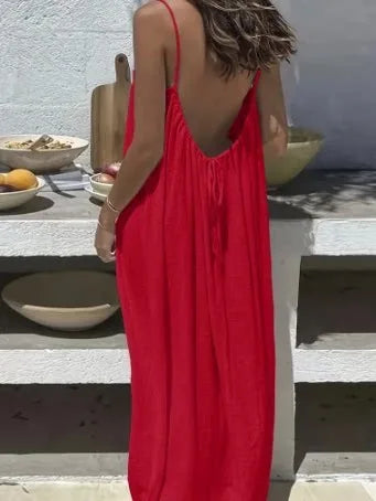 Women Backless Loose Sling Nightgown New Spaghetti Strap Home Wear Casual Lounge Dress