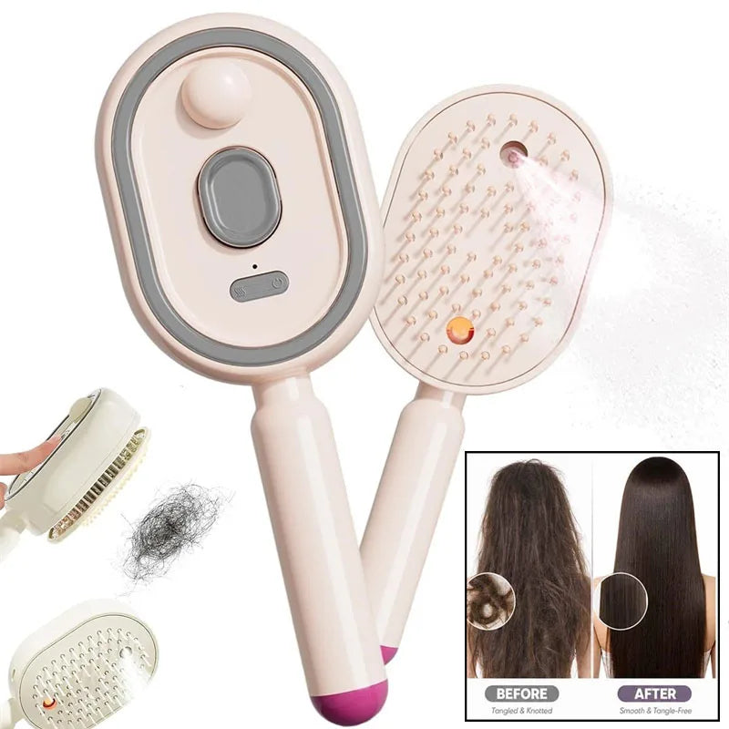Electric Spray Air Cushion Massage Combs Self-Cleaning Steam Brush Anti-Static Massage Combs for Wet Dry Hair Styling Grooming