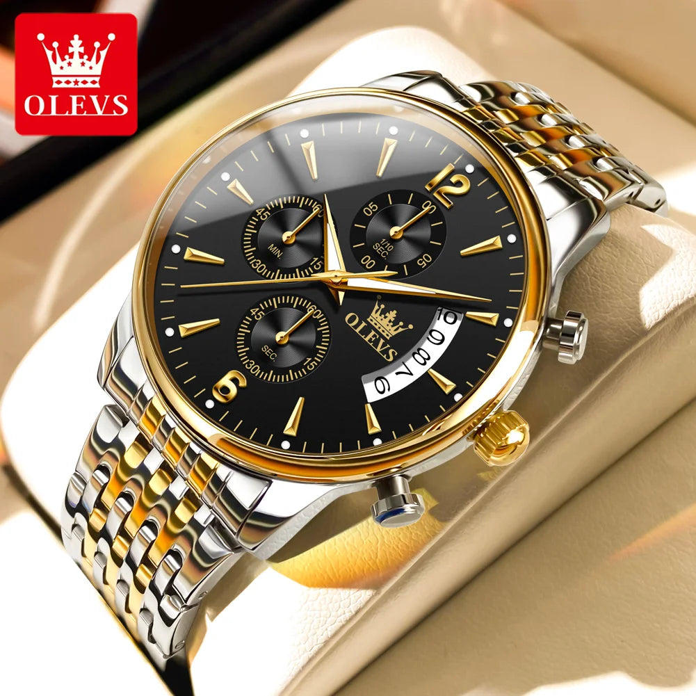 OLEVS Men Watches Top Brand Luxury Watch Waterproof Stainless Steel Men Wristwatch Luminous Quartz Watch Box Gift Set