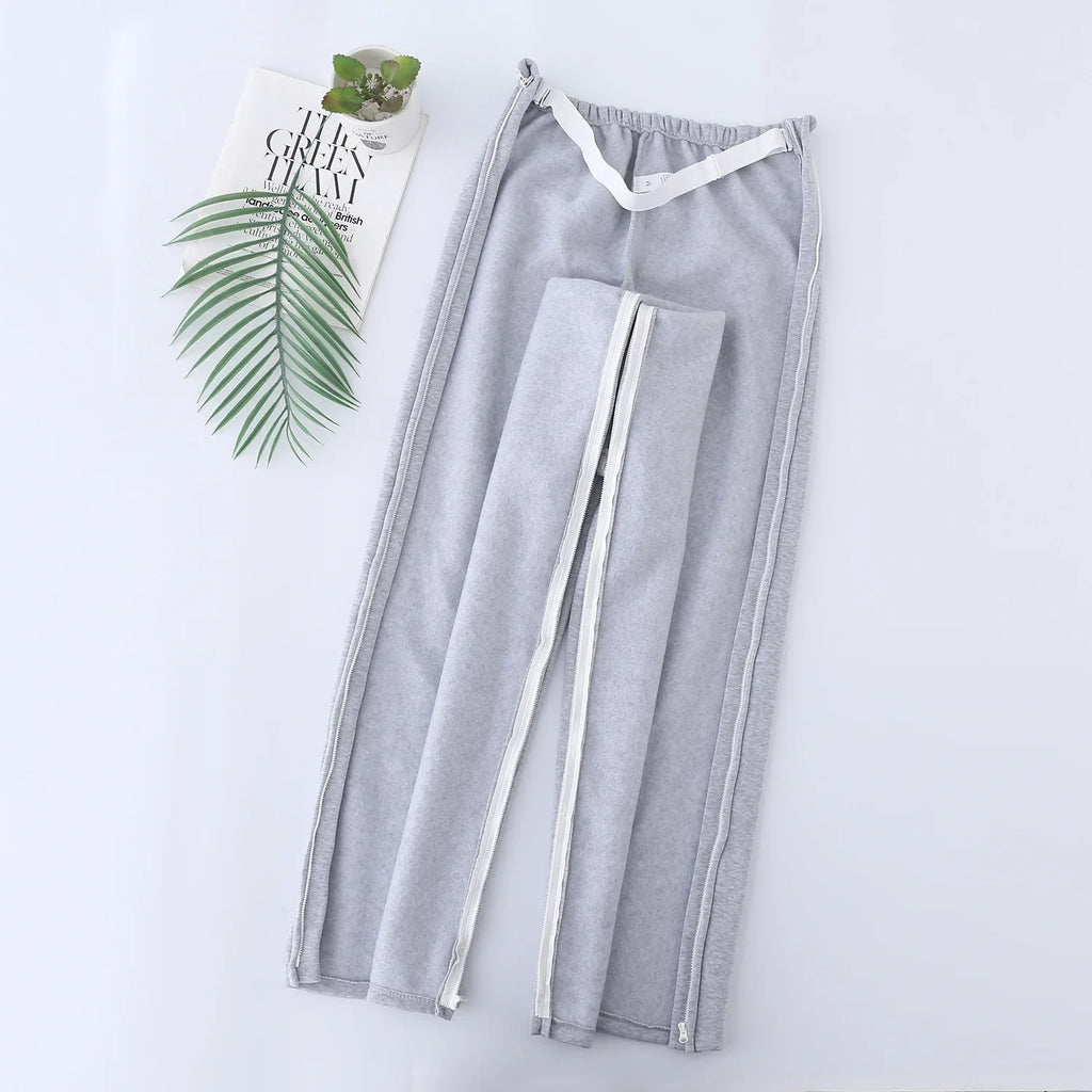 Easy Wear Care Pants for Elderly with Fall/Winter Thin Velvet Paralysis Bedridden Patients and Leg Fracture/Operation Recovery