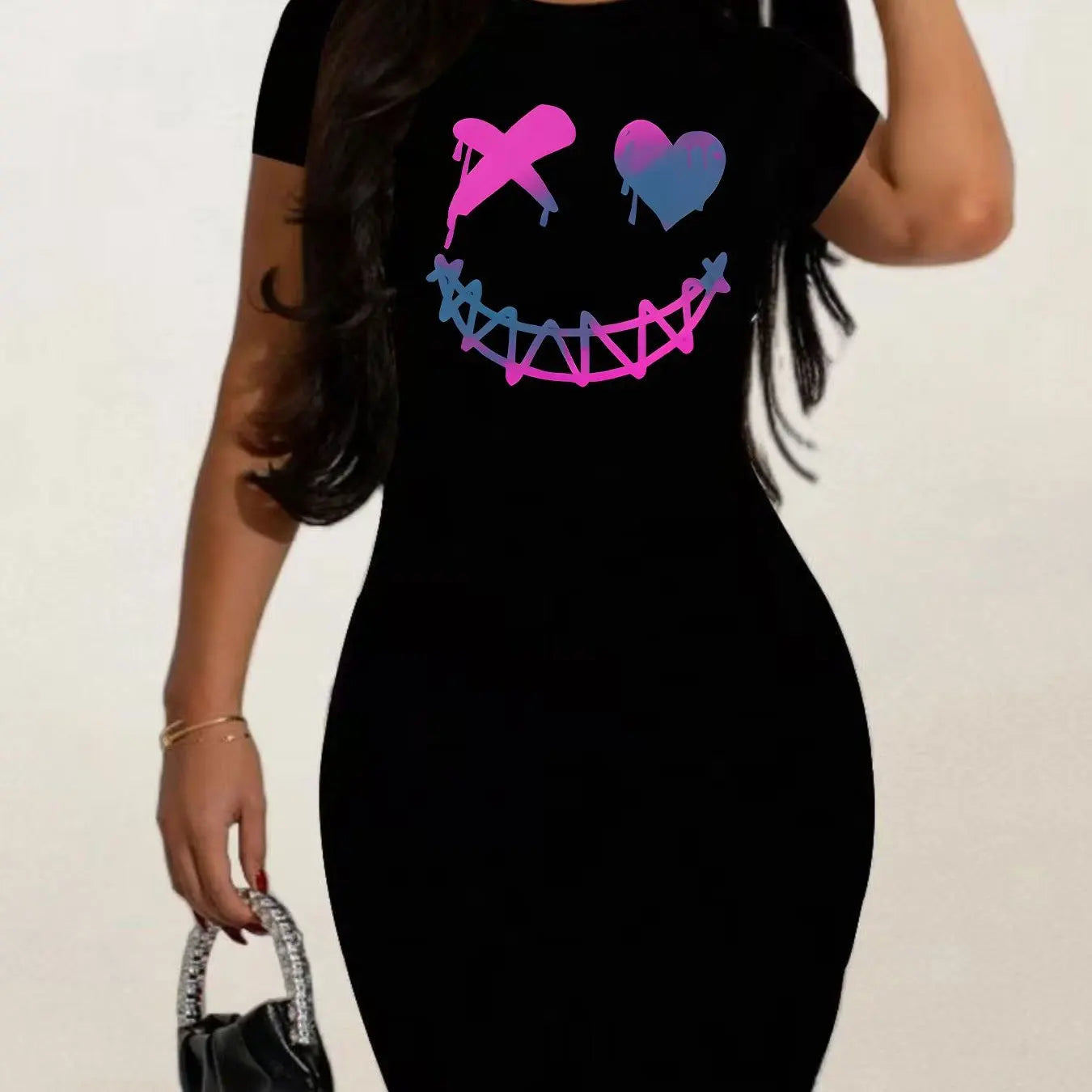 summer long tshirt dress SEXY midi DRESS Women's Casual  Graphic TShirt Dress  Short Sleeve Round Neck Loose Fit SpringSummer