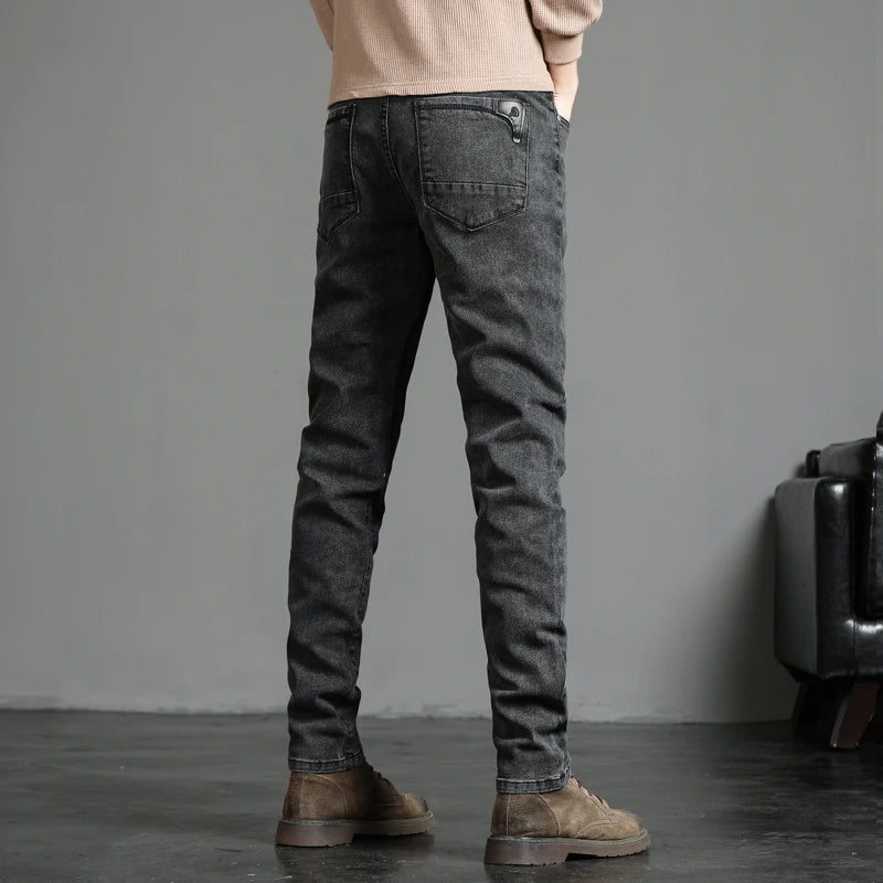 Men's Skinny Grey Jeans Fashion Casual Elastic Cotton Slim Korea Blue Biker Pencil Denim Trousers Male Hip Hop Brand Clothing