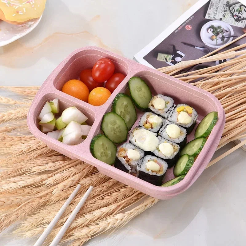 1-3pc Straw Lunch Box Portable Bento Box With Compartment Picnic Bento Box Fruit Container Microwave Oven Dinnerware for Student