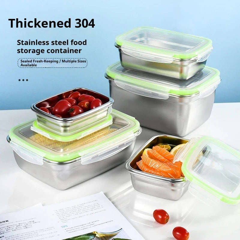 304 Stainless Steel Lunch Box Set with Silicone Transparent Lids Stackable Food Storage Containers for Kitchen School Office