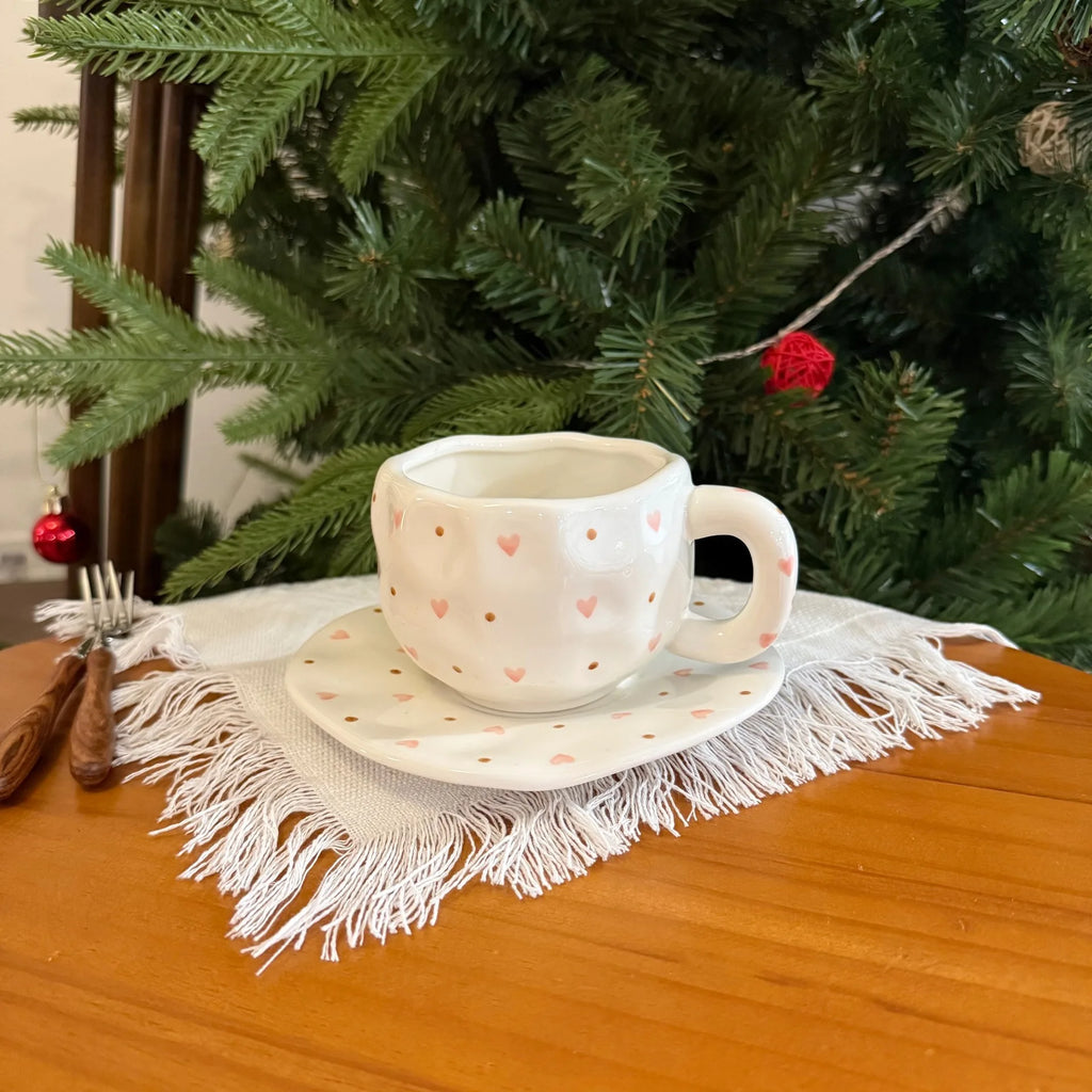 ins style retro flower ceramic cups and saucers, hand-squeezed irregular coffee cups and saucers, afternoon tea cups and saucers