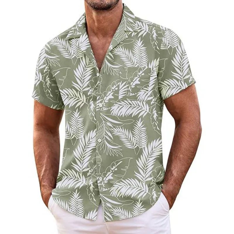 Men's Hawaiian Shirt Short Sleeved Floral Button Shirt Tropical Summer Beach Shirt Camping Collar Shirt