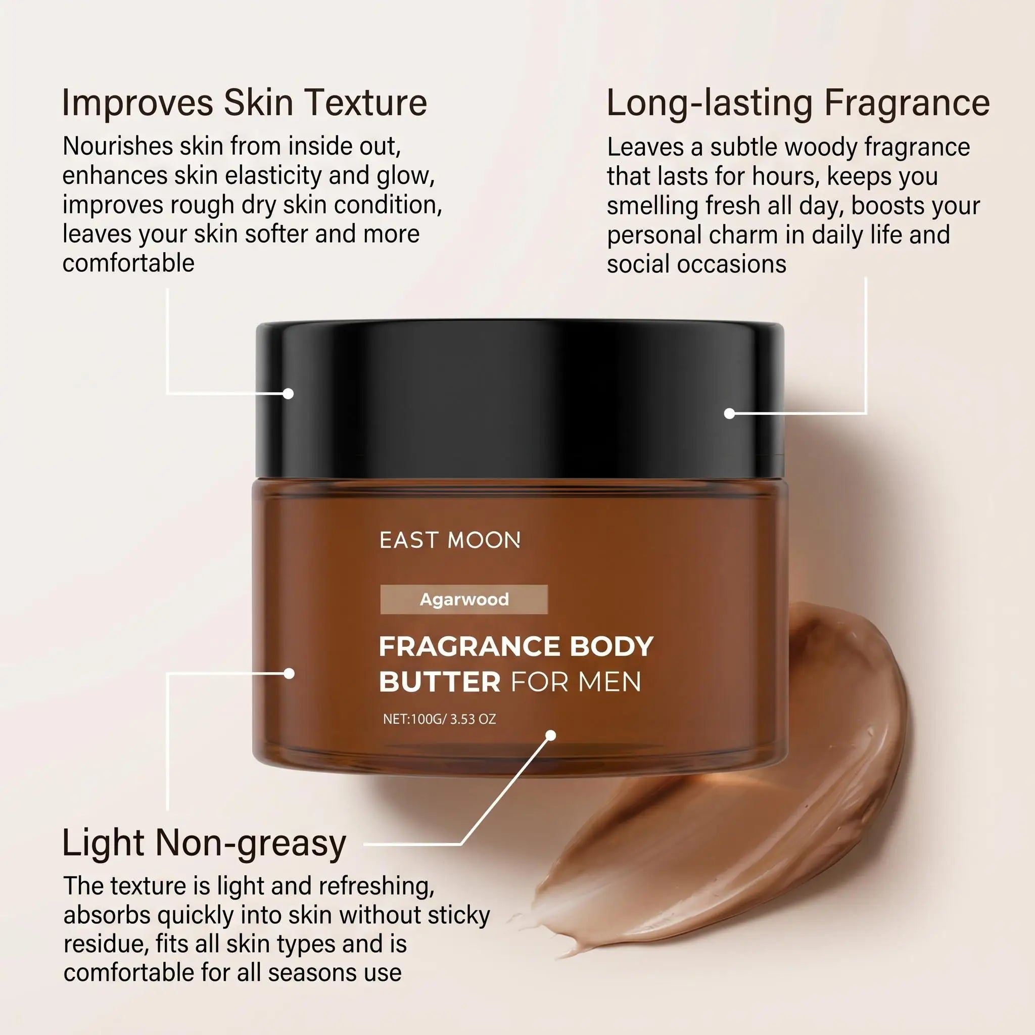 Men Pheromone Body Cream Agarwood Fragrance Skin Body Cream Long Lasting Hydrate Improve Male Rough Skin Boost Confident Charm