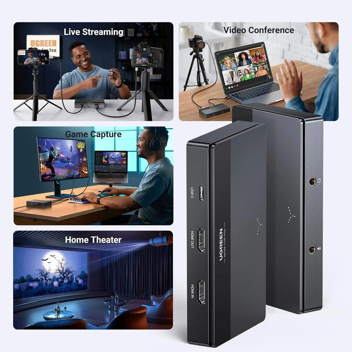 UGREEN 4K Video Capture Card, Full HD 1080P 60FPS USB/Type-C 3.0 HD-MI Video Capture Device With Ultra-Low Latency for Streaming