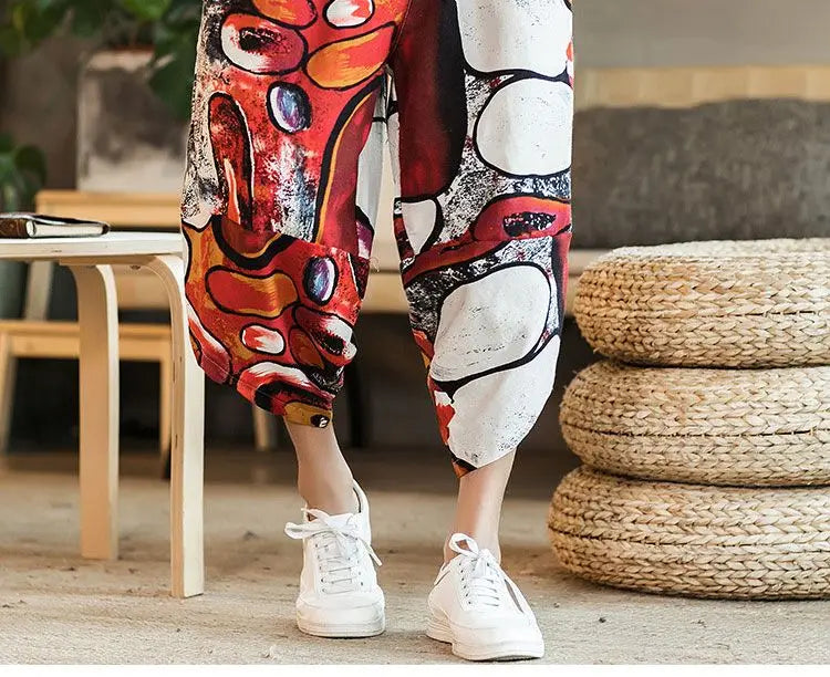 Men's Casual Cotton Linen Seven-Foot Pants Summer plus Size Lantern Loose Fit Shorts Harlan Style Comfortable Breathable Leis...