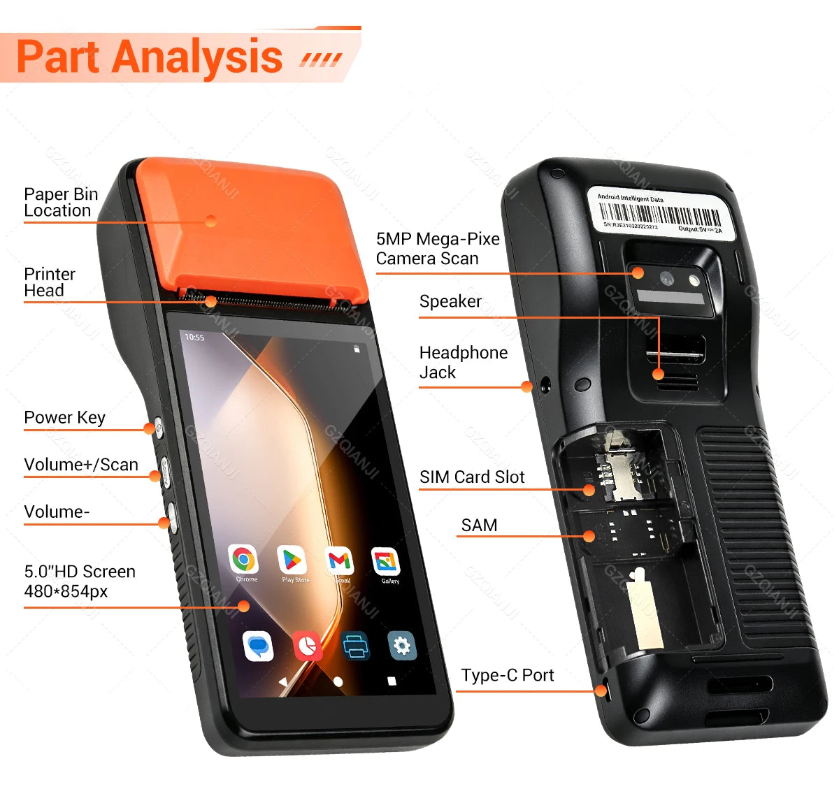 Android 13 Handheld Terminal POS PDA Printer All in one Portable 58mm Thermal Receipt Printer 4G Bluetooth Ticket Bill POS PDA