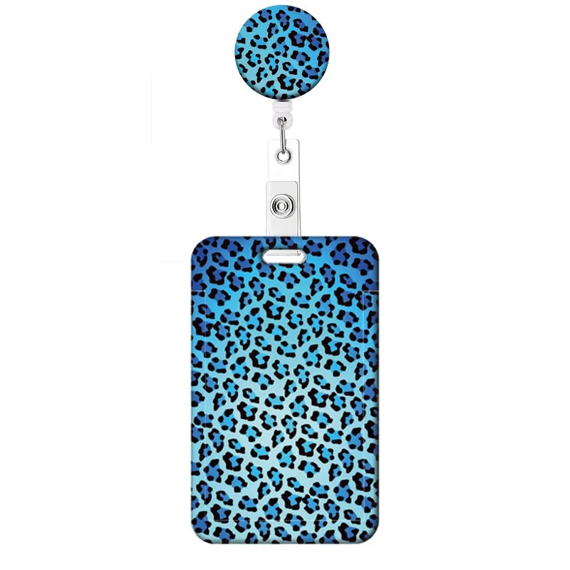 Leopard Print Card Holder Retractable Clip Business ID Badge Card Case Reel Yoyo Employee Cards Cover Workers Hang Certificates