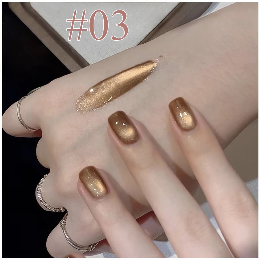 1-4pcs WS Autumn Winter Nails Pink Gold Cat's Eye Gel Nail Polish Glue Super Flash Golden Pink Porcelain White Glass Beads Gel