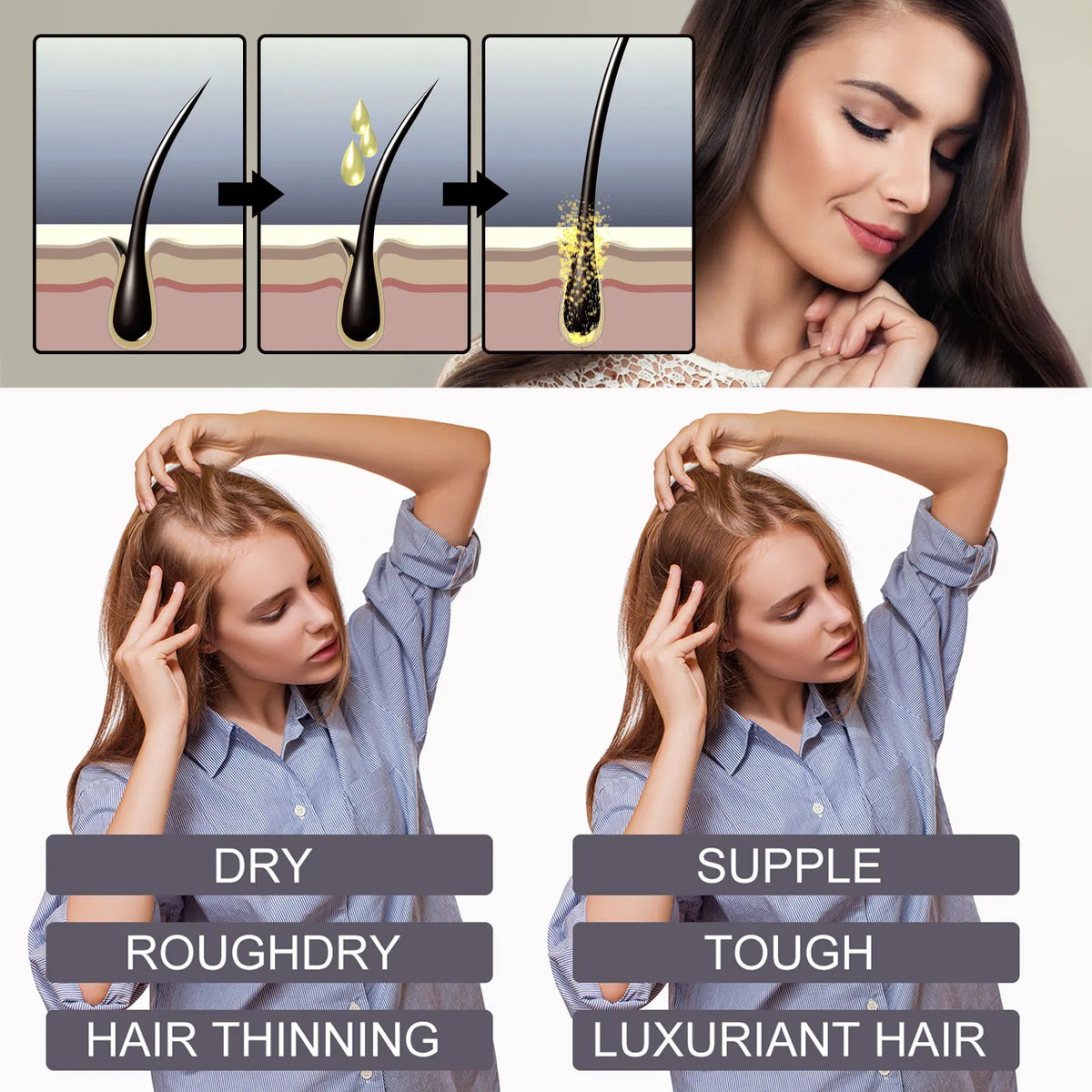 Biotin Hair Oil Collagen Scalp Serum Strengthening Treatment Natural Rosemary Ginseng Extract Thicker Hair Care Essential Oil