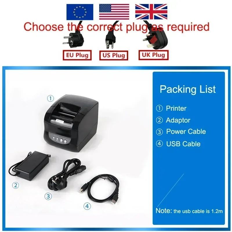 Xprinter 365B Label Printer Thermal Barcode Receipt Printer Sticker Printer 20-80mm Paper in Supermaket For Windows/Linux