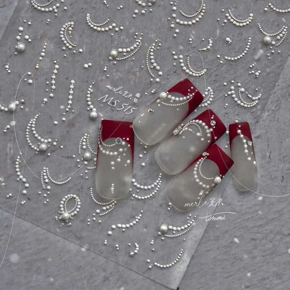 French Tips Nail Stickers 3D Pearl Lines Sliders Decals Manicure Adhesive Gel Nail Art Decorations