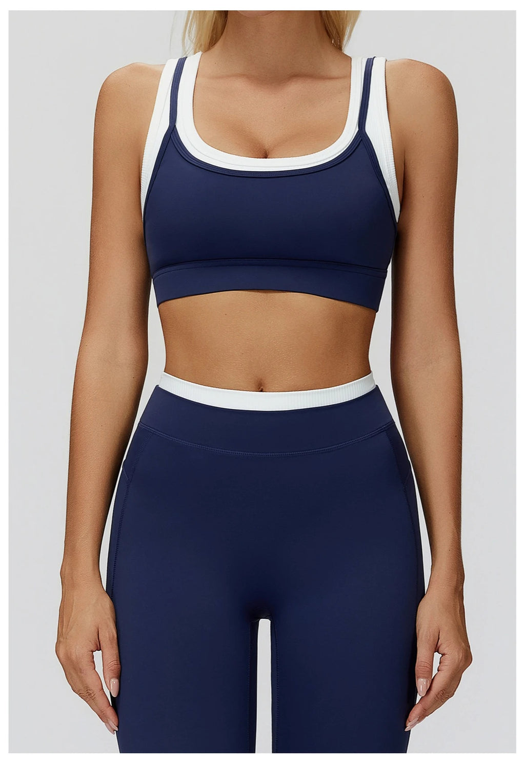 Custom LOGO Women's Naked Fake Two-piece Sports Vest Threaded Contrast Yoga Bra Running Fitness Clothing Top