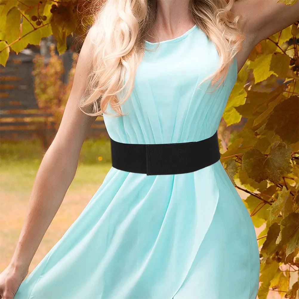 Hook Loop Adjustable Elastic Waist Belt for Women Classic Black Stretch Dress Waist Belt Shirt Tuck Band for Tucking