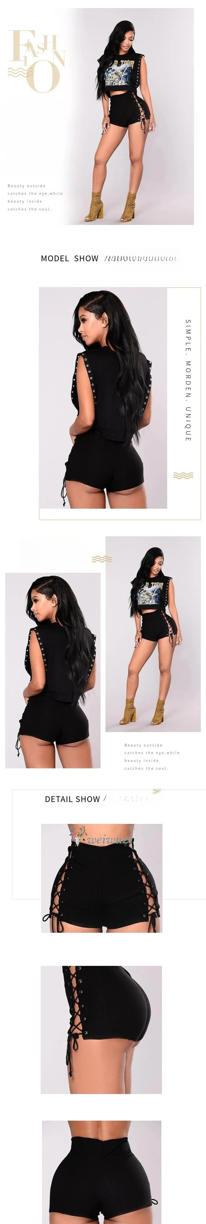 2026 New Women Fashion Sexy Lace Up Denim Shorts Slim Hight Waist Ripped Hot Pants Jeans Summer Nightclub Pole Dance DS Shorts