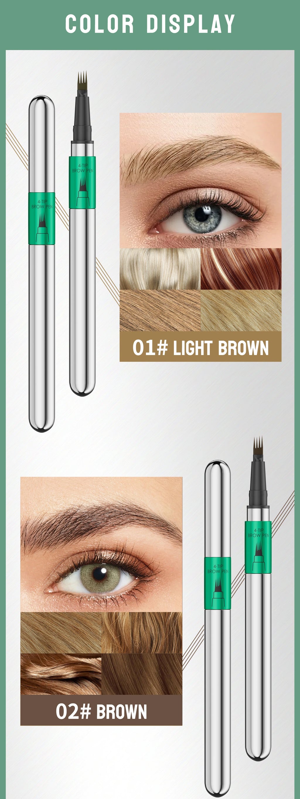 Hellokiss Waterproof Eyebrow Pen, Microblading Eyebrow Pencil With 4 Split Head, Natural Looking Brows Makeup ( 5 Colors)