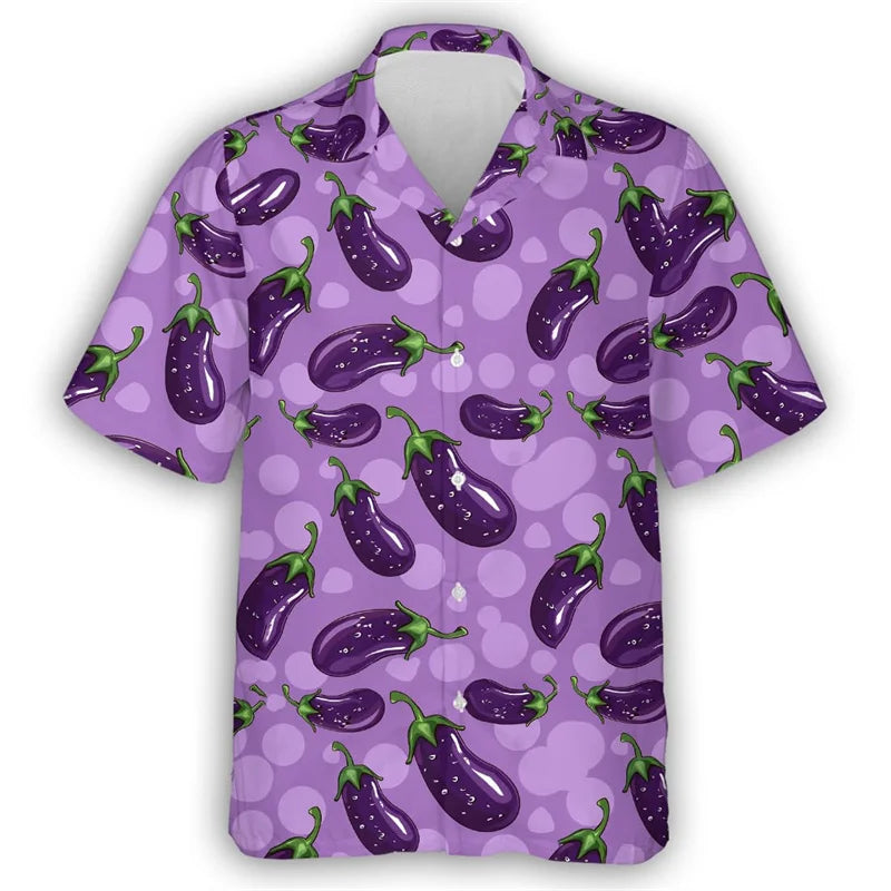 Pepper Tomato Carrot Graphic Hawaiian Shirt For Men Green vegetables 3D Printed Aloha Shirts Leisure Blouses Street Lapel Tops