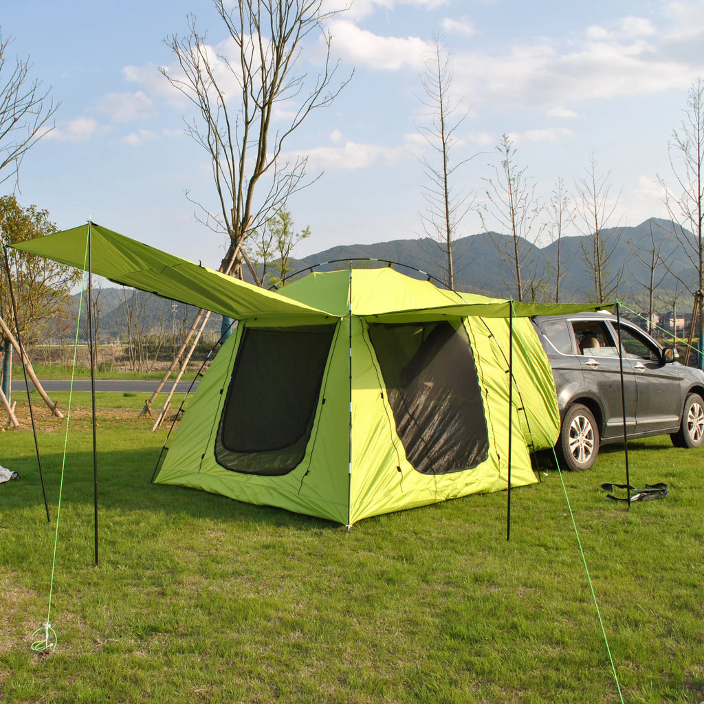6-Person Size Car Rear Tent with Four Large Window Car Tailgate Tent Back SUV Tent with Large Awning, 6 Person Trunk Tent