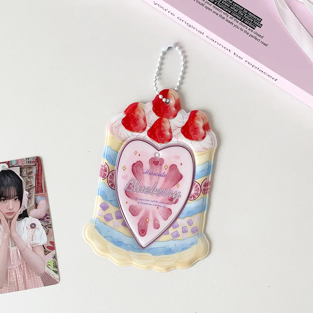 Fashion Cartoon Strawberry Cake Bag Pendant 3-Inch Card Holder Cute Girls Idol Photo Storage Card Bag Decoration Keychain Gifts