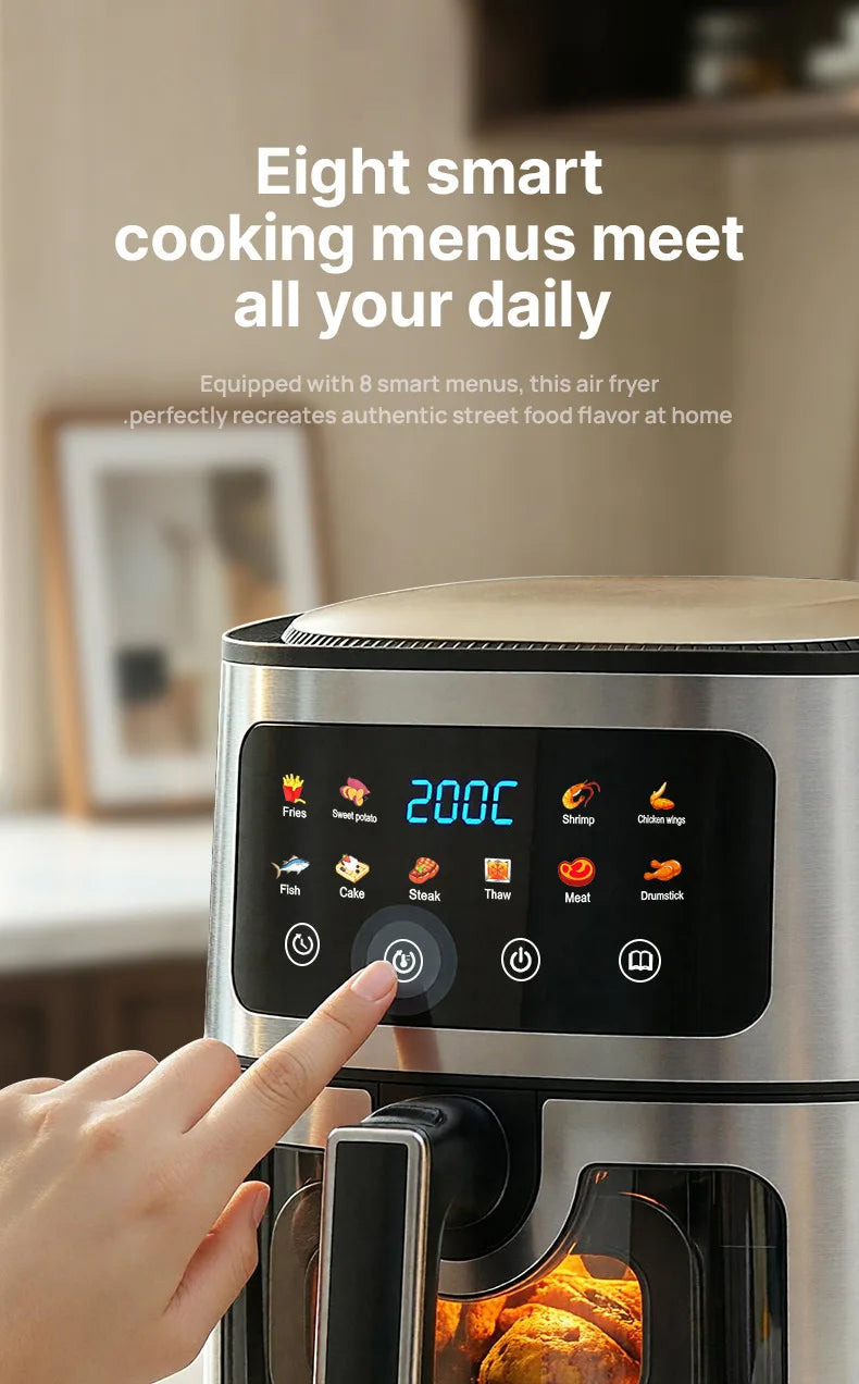 Oven Oilless Cooker with Touch Control Nonstick Basket Visible Window 8L Air Fryer with Electric Hot Fryer