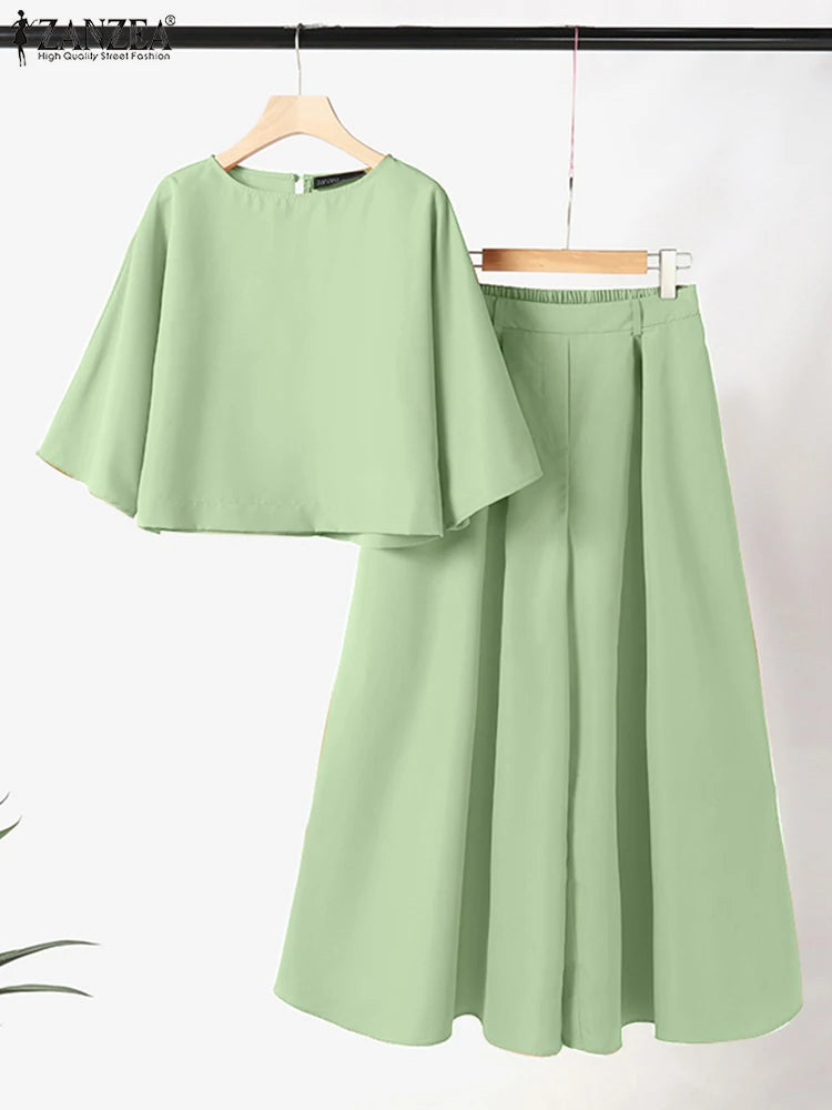 ZANZEA Women Causal 2PCS Pant Sets Loose 3/4 Sleeve Tops Wide Leg Pants 2-Pieces Outfits Solid Color Fashion Commute Tracksuits